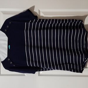 Short sleeve navy and white stripe women's shirt size medium